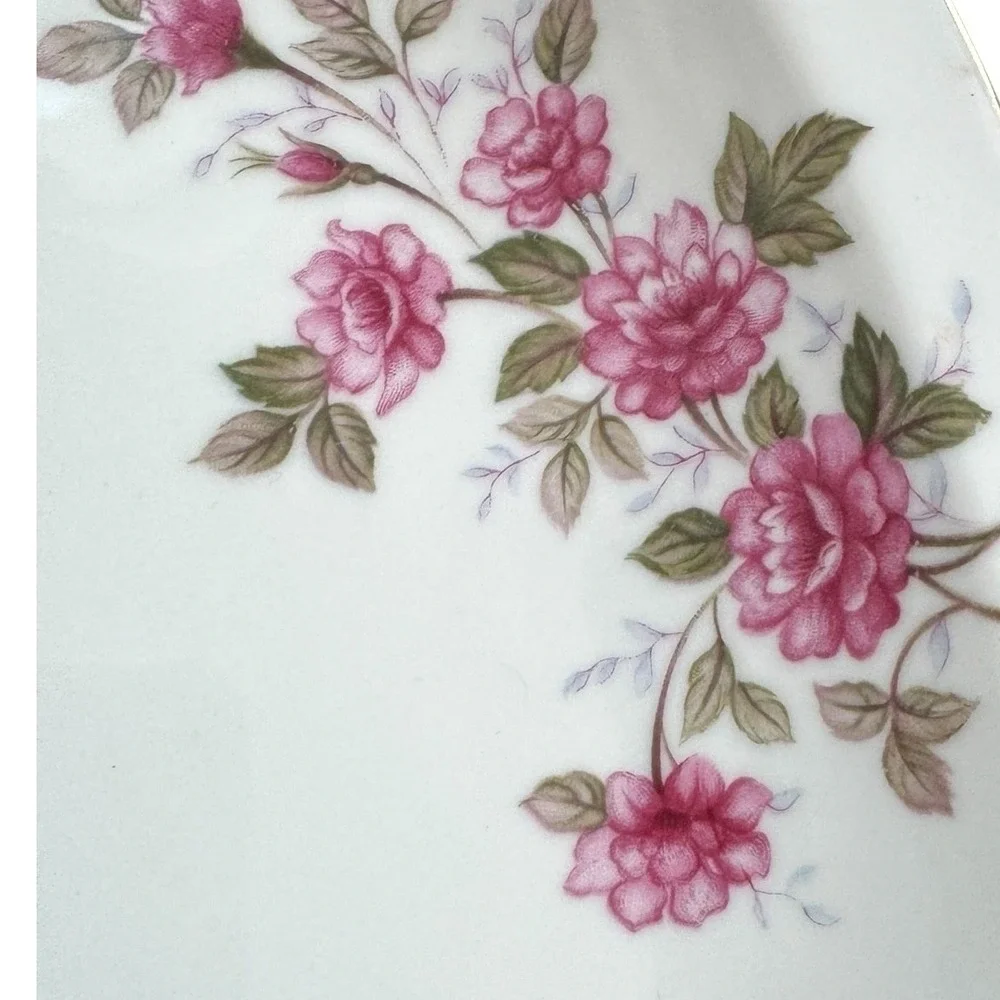 Laurel Teito China Floral Serving Platter Pink Roses Gold Oval 17.5